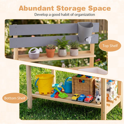 Costzon Outdoor Wooden Play Kitchen w/Extended Tabletop