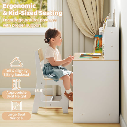 Costzon Kids Desk and Chair Set Wooden Student Writing Desk Set