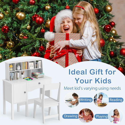 Costzon Kids Desk and Chair Set, Wooden Kids Study Desk with Hutch