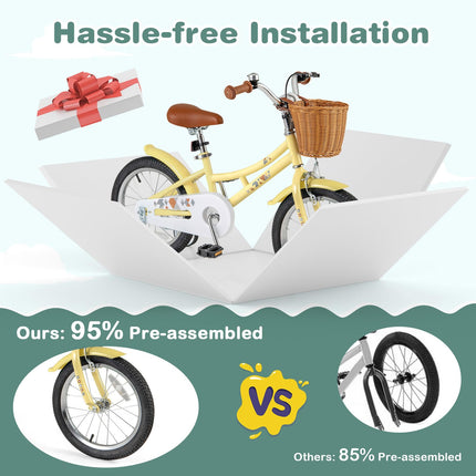 BABY JOY Kids Bike, 16 Inch Retro Child Bike for 3-8 Years Old, Boys Girls Kids Bicycle