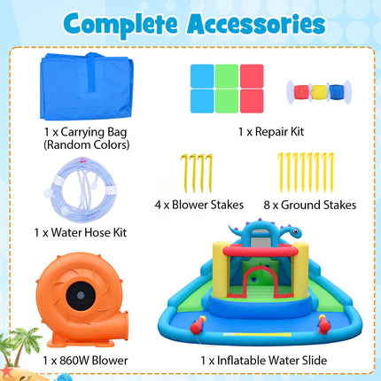 BOUNTECH Dinosaur Styling Inflatable Water Slide  Double Slides Park