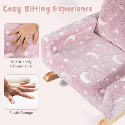 Costzon Kids Rocking Chair, Glow in The Dark, Upholstered Flannel Children's Sofa w/Poplar Wood Rocking Feet