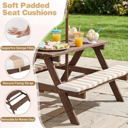 Costzon Kids Wooden Toddler Outdoor Table Bench Set Stripe Fabric