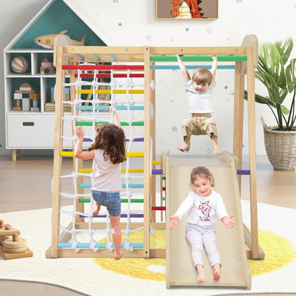 Costzon 6-in-1 Indoor Jungle Gym, Large Size Montessori Climbing Toys for Toddlers with Monkey Bars