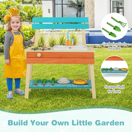 Mud Kitchen and Barbecue Grill Combo Pretend Play Kitchen for Toddler