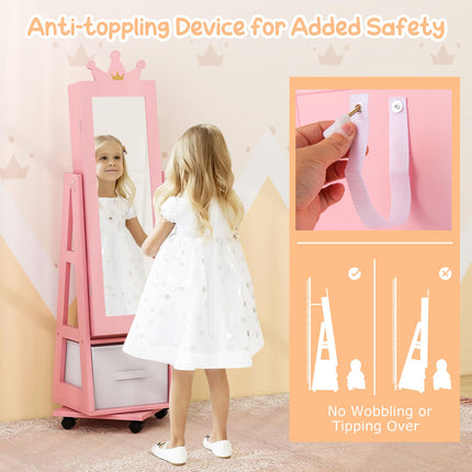 Costzon Kids Vanity & Jewelry Armoire Cabinet, Kids Vanity Table and Chair Set