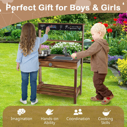 Costzon Mud Kitchen, Outdoor Play Kitchen, Wooden Kids Kitchen Playset, Mud Kitchen for Kids Outdoor