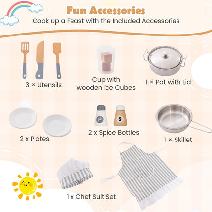 Costzon Kids Corner Kitchen Playset, Wooden Play Kitchen, Little Chef Pretend Cooking Toy Set