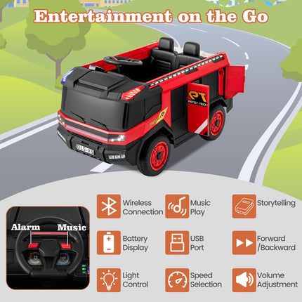 Costzon Kids Ride on Fire Truck, 2-Seater Kids Electric Vehicle Ride on Toy w/Remote Control