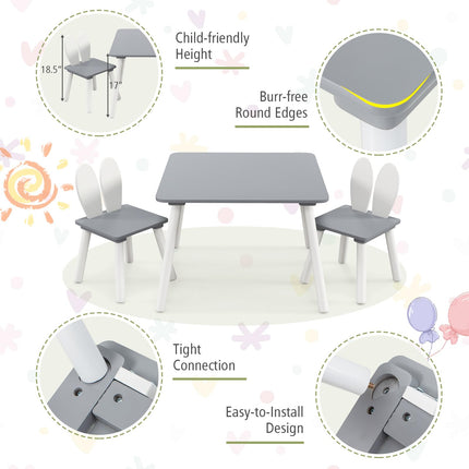 Costzon Kids Table and Chair Set, 3 Pieces Wooden Activity Play Table & 2 Cute Rabbit, Solid Wood Legs