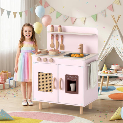 Costzon Kids Kitchen Playset | Little Chef Wooden Pretend Play Toy w/Realistic Ice Maker