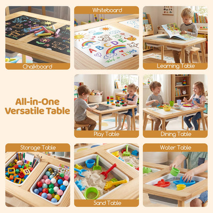 Costzon Wooden Sensory Table and Chairs w/Double-Sided Boards & 2 Foldable Storage Bins