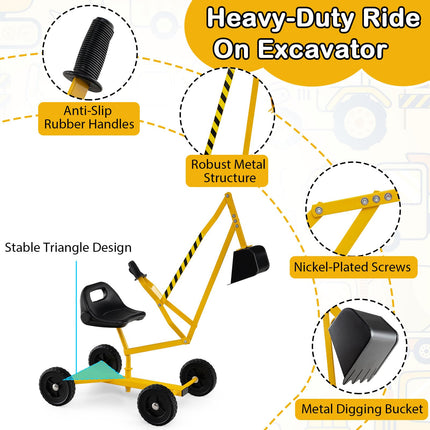 Costzon Sand Digger Outdoor Heavy Duty Metal Excavator with 360° Swivel Seat and 4 Wheels