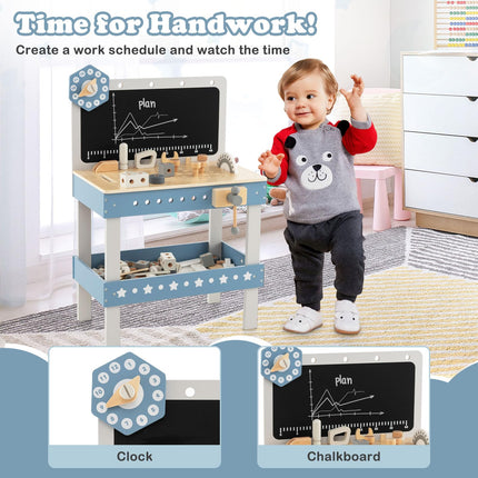 Costzon Kids Tool Bench, Wooden Pretend Workbench, Realistic Role Play Construction Building Tool Set