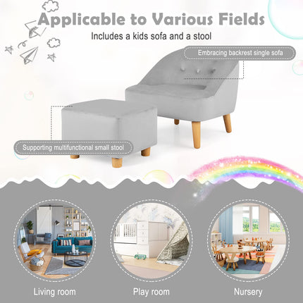 Costzon Kids Sofa with Ottoman, Toddler Chair w/Footstool