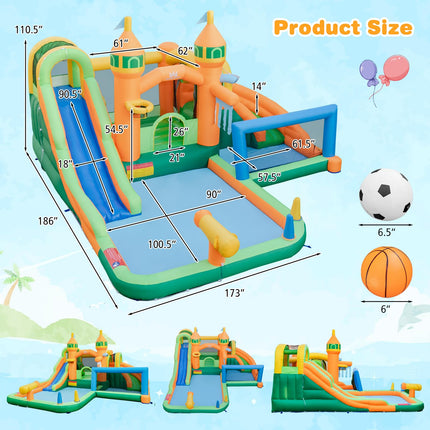BOUNTECH Inflatable Water Slide Park, 9 in 1 Mega Waterslide Bounce House for Outdoor w/Dual Slides