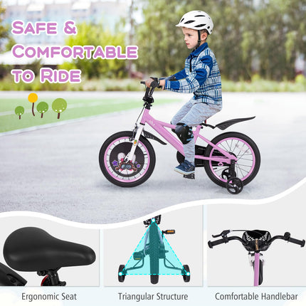 Costzon Kids Bike, 16 Inch Child Bike for 3-8 Years Old with Adjustable Height, Training Wheels, Storage Basket