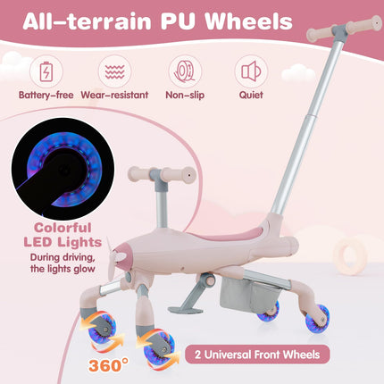 Costzon Push Car for Toddlers, 2 in 1 Stroller Sliding Walking Car with LED Flashing Wheels, Removable & Adjustable Push Handle