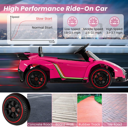 Costzon Pink Lamborghini Ride on Car, 12V Battery Powered 4WD Lambo Kids Car with Remote Control