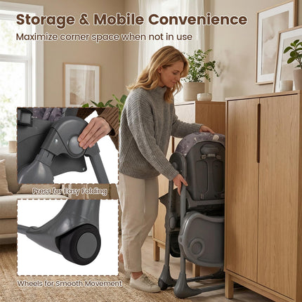 Portable Highchairs for Babied and Toddlers Double Removable Tray Built-in Wheels