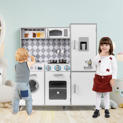 Costzon Play Kitchen for Kids, Wooden Toy Kitchen Set with Ice Maker
