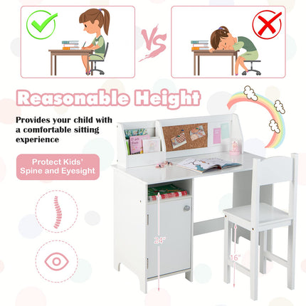 Costzon Kids Desk and Chair Set, Wooden Children Study Table with Hutch