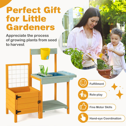 Costzon Mud Kitchen, Kids Potting Bench with Garden Bed & See-Through Window, Treills, Kids Kitchen Playset