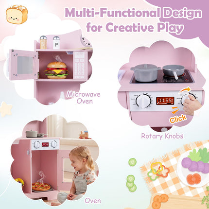 Costzon Play Kitchen for Kids| Wooden Kitchen Playset w/Range Hood