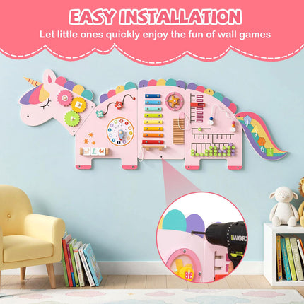 Costzon Unicorn Activity Wall Busy Board Wall-Mounted Toddler Learning Activity Center