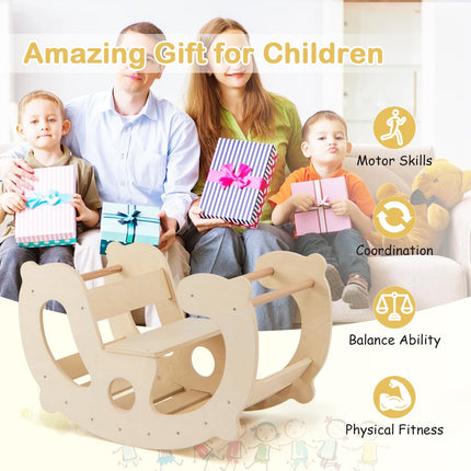 Costzon Wooden Arch Rocker, 2-in-1 Montessori Rocking Toys for Toddlers with Easy-Grip Handles