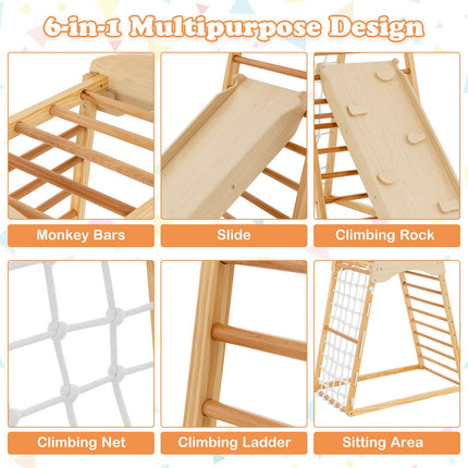 Costzon 6-in-1 Indoor Jungle Gym, Montessori Climbing Toys for Toddlers with Double-Sided Ramp