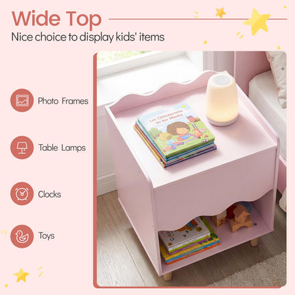 Costzon Nightstand Scalloped Children Wooden End Table