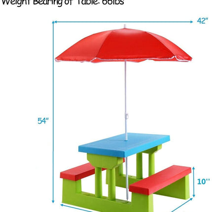 Costzon Kids Picnic Table, Indoor & Outdoor Plastic Table and Bench with Removable Umbrella