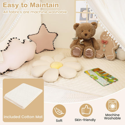 Costzon Kids Tent, Large Toddler Play Tent w/Fabric Screen Curtains, Star Lights, Plaid Pennants, 57.5" x 38" x 52.5"