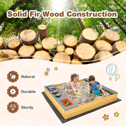 Costzon Kids Sandbox, Wooden Sand Pit w/Kitchen Playset Accessories, Water Faucet