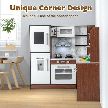 Costzon Kids Corner Kitchen Playset, Toddler Pretend Toy Kitchen w/Sink & Faucet, Water Circulation System