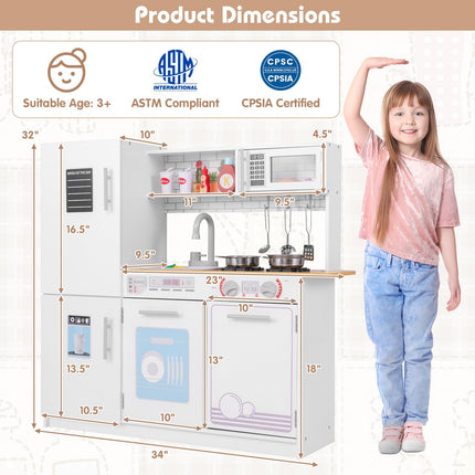 Costzon Play Kitchen for Kids, Wooden Toy Kitchen Set with Blackboard