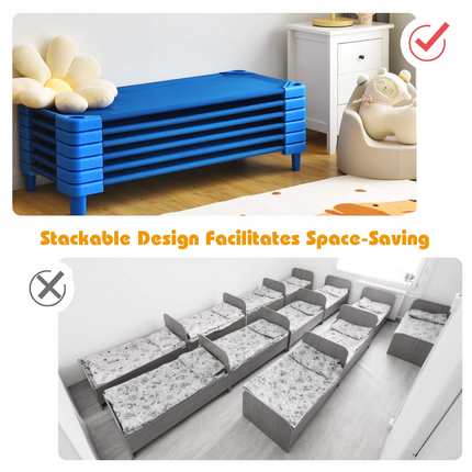Costzon Daycare Cots for Kids, Pack of 6, 51” L x 22.5” W Stackable Nap Cots with Easy Lift Corners