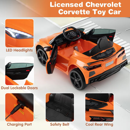 Costzon Ride On Car, Licensed Chevrolet Corvette C8 Kids' Electric Vehicles w/Remote Control,  Kids Car for Boys Girls Aged 3+