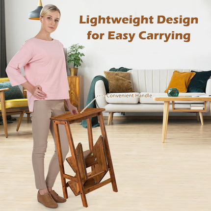 Costzon Folding Step Stool 3 Tier Wood Ladder