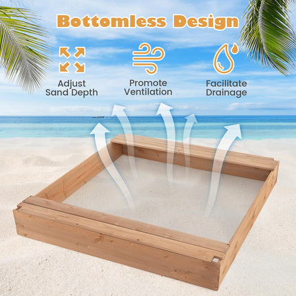 Costzon Kids Sandbox with Canopy, 49" x 48" Large Wooden Sand Box w/ 2 Bench Seats