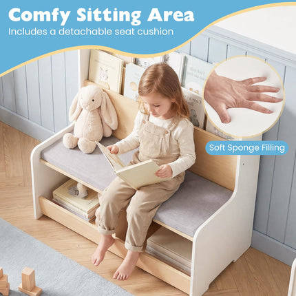 Costzon Kids Reading Nook with Bench Toy Storage Organizer Bookshelf