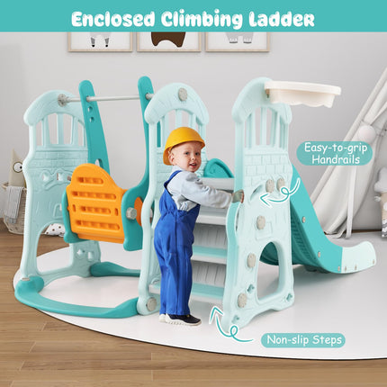 Costzon 4 in 1 Toddler Slide and Swing Set, Castle Indoor Outdoor Baby Swing with Slide