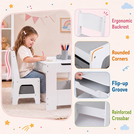 Costzon 4 in 1 Kids Table and Chairs with Building Blocks