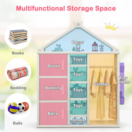 Costzon Kids Costume Storage Closet, Children Pretend Dresser Wardrobe