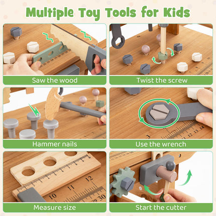 Costzon Kids 2-in-1 Wooden Kids Workbench w/Play Tools Set