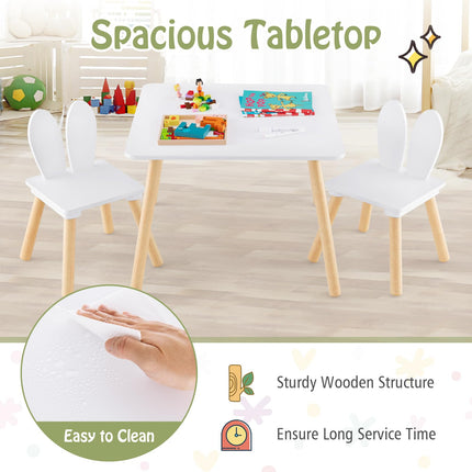 Costzon Kids Table and Chair Set, 3 Pieces Wooden Activity Play Table & 2 Cute Rabbit