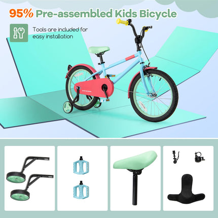 BABY JOY Colorful Macarons Kids Bike,18 Inch Sporty Children's Bicycle with Training Wheels