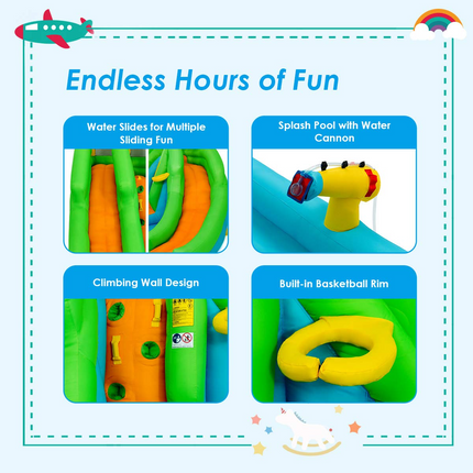 BOUNTECH Inflatable Water Slide, 6 in 1 Kids Waterslide Park for Outdoor w/Blower, Dual Slides for Racing Fun