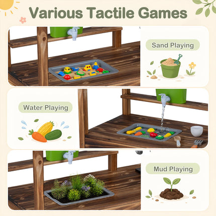 Costzon Wooden Kids Mud Kitchen with Canopy 2-Sided Chalkboard
